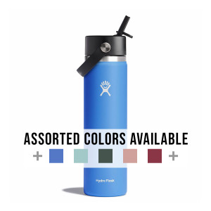 Hydro Flask 24oz wide mouth bottle with flex straw cap, assorted colors available